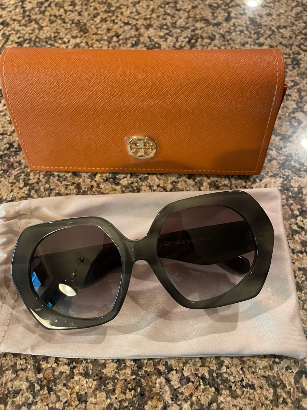 Tory Burch Oversized Green Geometric Sunglasses with Orange Case, TY7195U